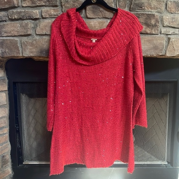 Reba Red sequin cowl sweater. Size XL - Picture 1 of 7